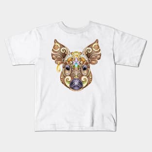 Ornate Decorative Boar, Wild Animal Head Kids T-Shirt